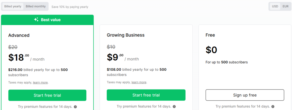 MailerLite VS Activecampaign
MailerLite pricing