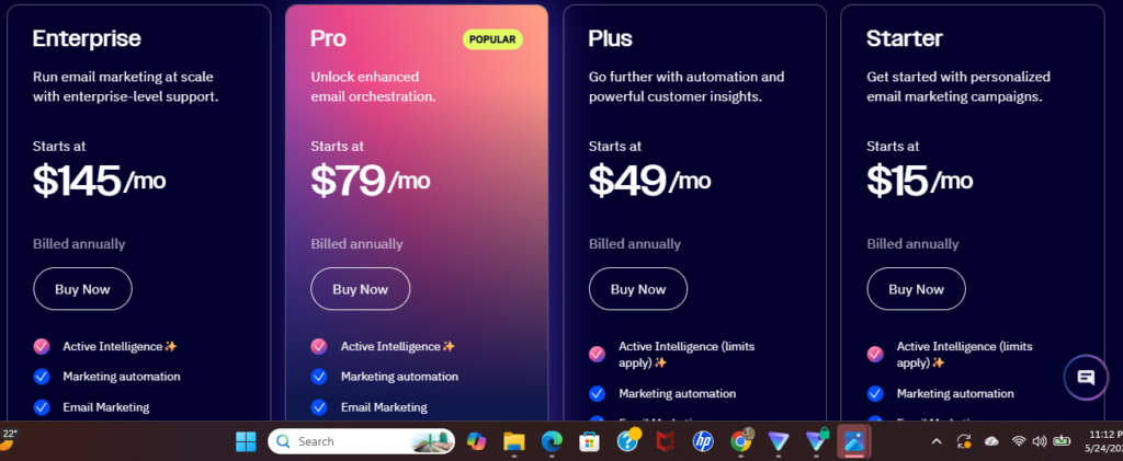 MailerLite VS ActiveCampaign
ActiveCampaign Pricing