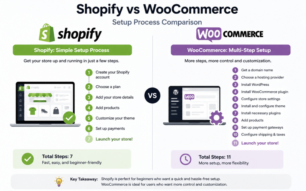 Shopify VS WooCommerce For Beginners
Setup Process Comparison