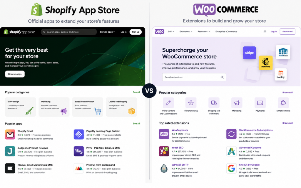 Shopify VS WooCommerce For Beginners
Store extensions comparison