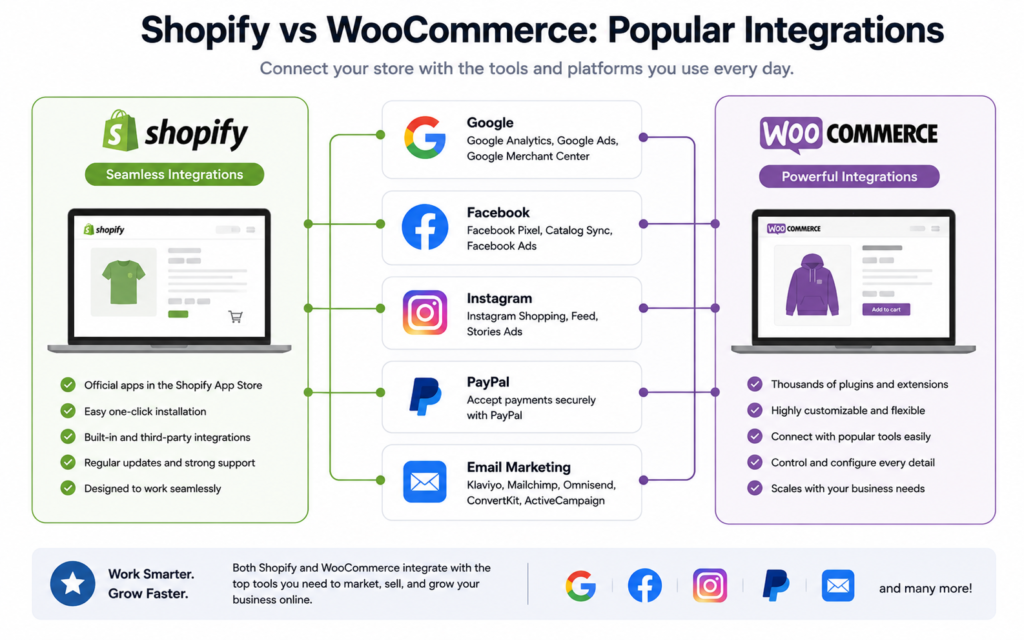  Shopify VS WooCommerce For Beginners
Integrations Comparison