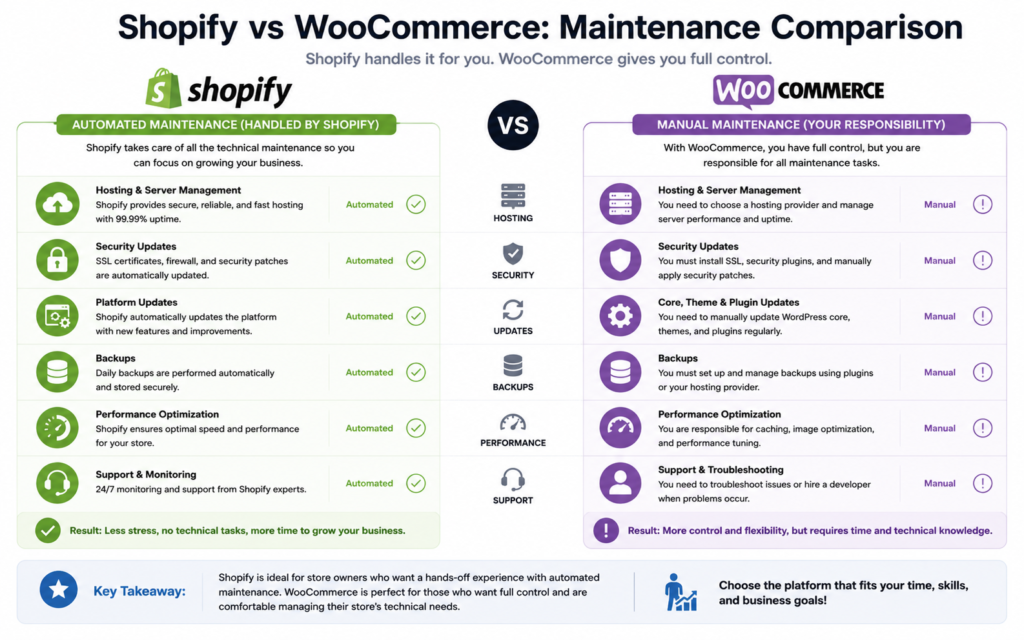 Shopify VS WooCommerce For Beginners
maintenance comparison
